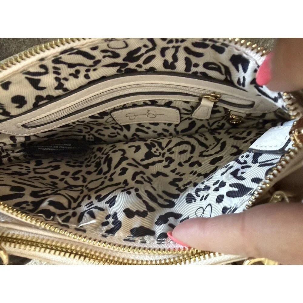 Jessica Simpson  Crossbody Bag  Ivory Gold Purse Detachable Strap Feather Summer